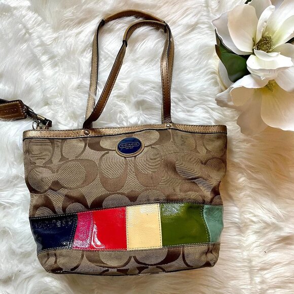 Authentic Coach Signature Canvas & Leather Tote - Picture 1 of 14